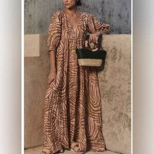 CHRISTY LYNN Rose Zebra Julie Linen Maxi Dress 6